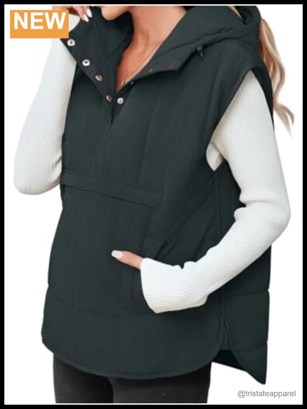 Womens Quilted Puffer Vest Sleeveless Hoodie with Kangaroo Pockets